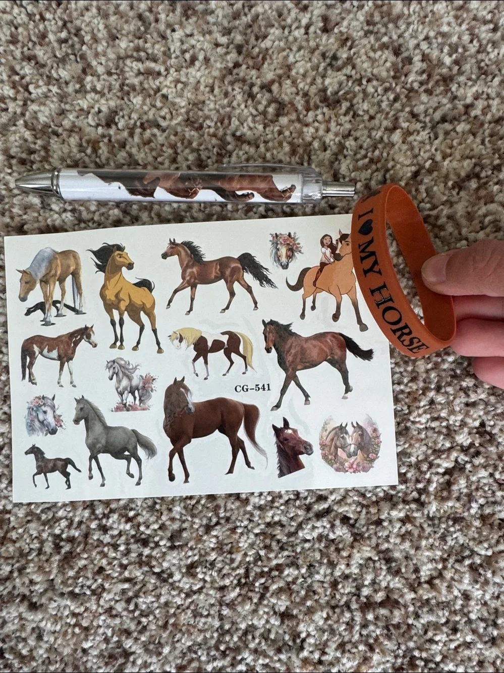Horse themed Drawstring Backpack sticker pen bracelet notebook bundle